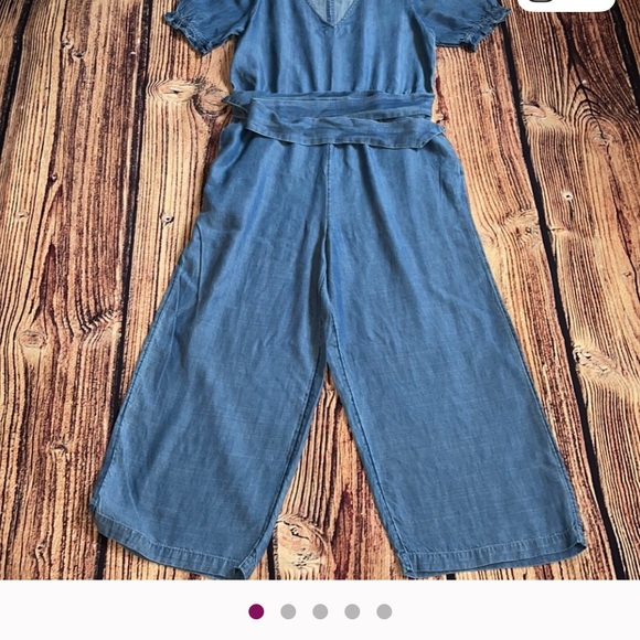Loft Chambray Wide Leg Jumpsuit with Pockets Attached Sash Belt Sz M - Picture 12 of 12